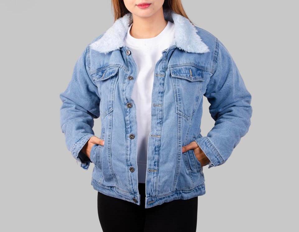 Stylish Denim Fur Jacket For Girl's