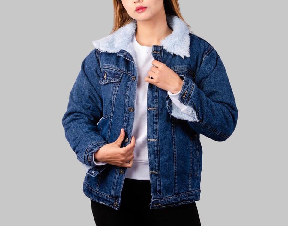 Stylish Denim Fur Jacket For Girl's